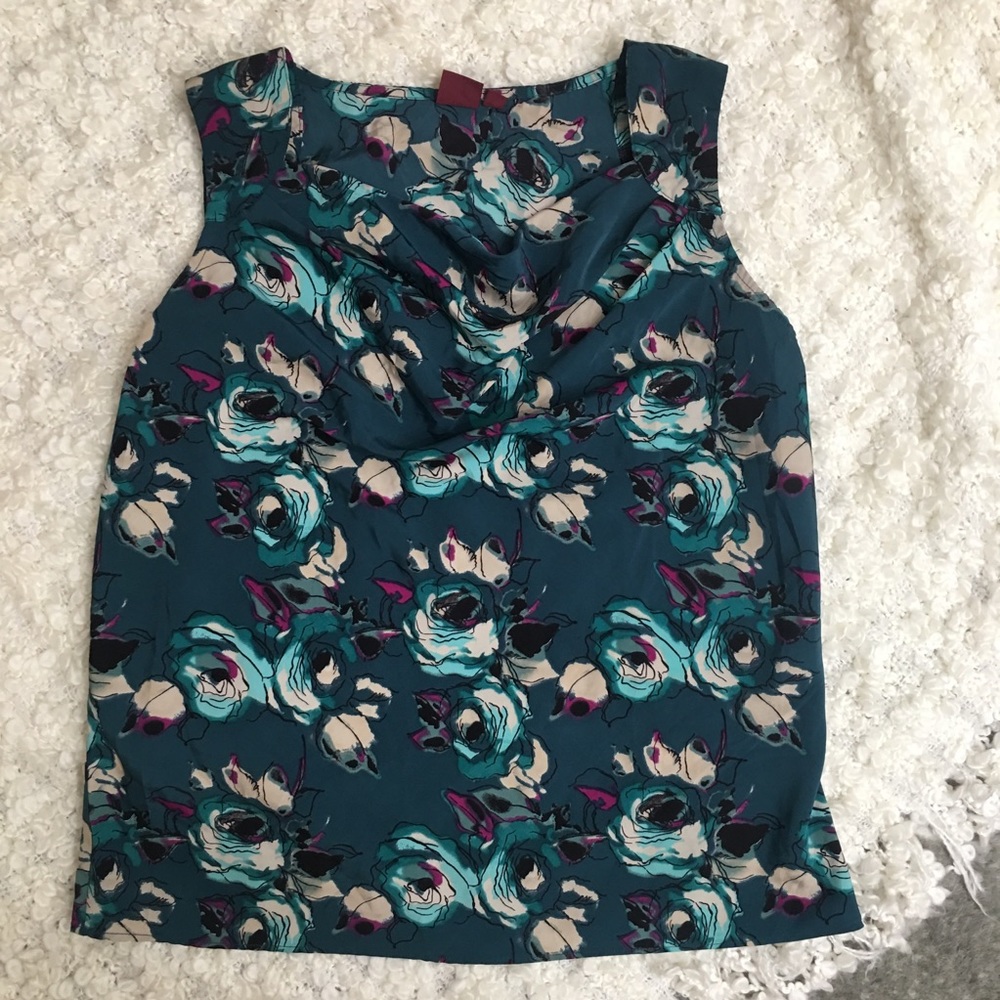 Teal Floral Cowl Neck Blouse